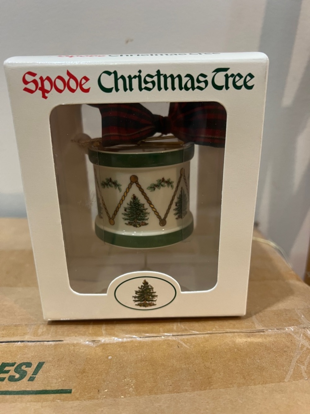 Spode Porcelain Drum w/ Drumsticks Ornament